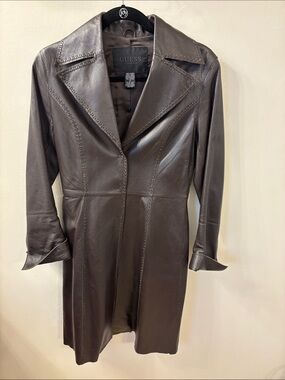 GUESS Brown Leather Trench Coat
